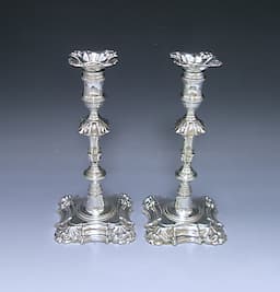 Pair of George III Antique Silver Cast Candlesticks 1
