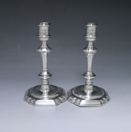 A Pair of George II Antique Sterling Silver Candlesticks 1