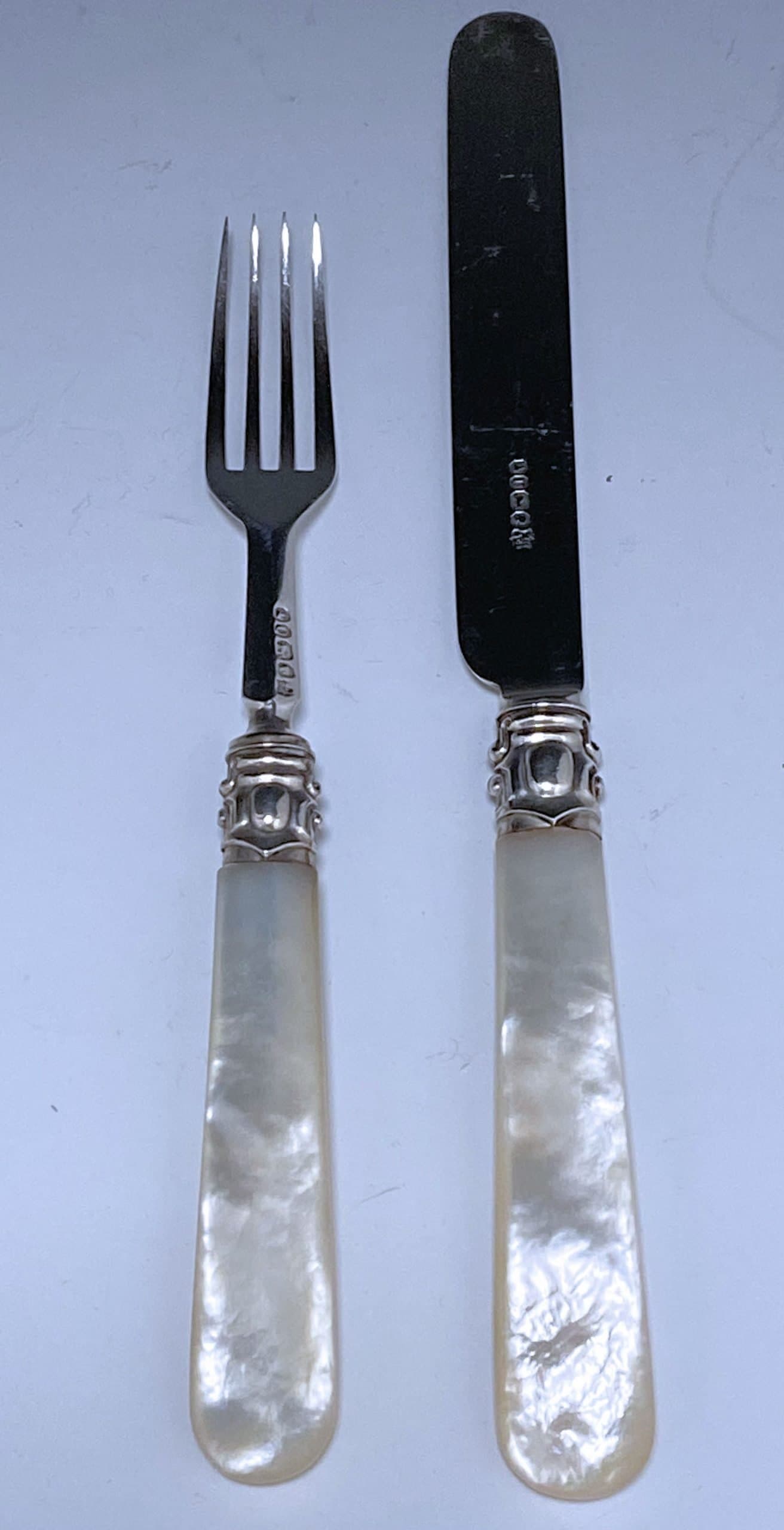 Antique Silver Mother of Pearl Fish Knives and Forks 1909