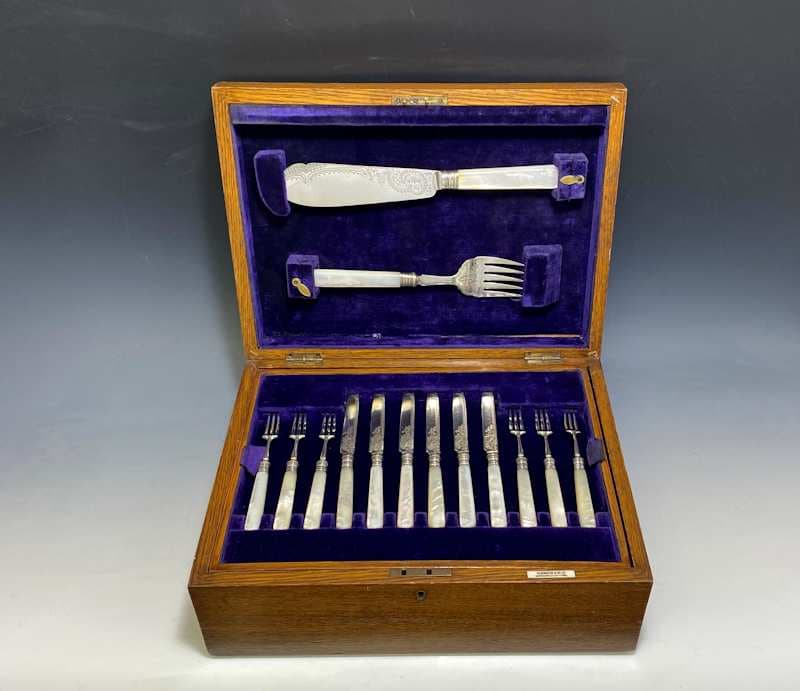 Antique Silver Mother of Pearl Fish Knives and Forks 1909