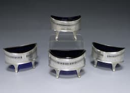 Set of Four Antique Silver Oval Pierced Salts 1