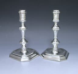 Pair of Queen Anne Antique Silver Candlesticks  1