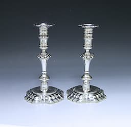 Pair of George II Antique Silver Candlesticks 1