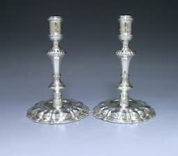 Pair of Early George II Cast Candlesticks  1