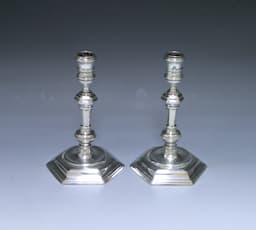 Pair of George I Antique Silver Cast Candlesticks 1