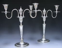 A Pair of George III Silver Candelabra with Old Sheffield Plate Branches 1