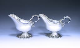 Pair of George III Antique Sterling Silver Sauce Boats 1