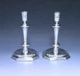 A Pair of Queen Anne Sterling  Cast Silver Candlesticks  1