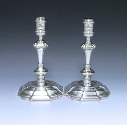 Pair of George II Cast Sterling Silver Candlesticks  1