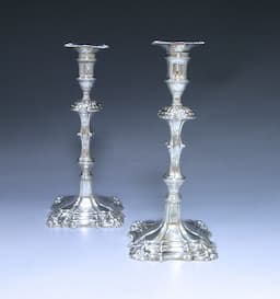 Pair of Antique Silver George II Cast Candlesticks 1