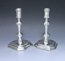 Pair of Queen Anne Antique Silver Candlesticks 1