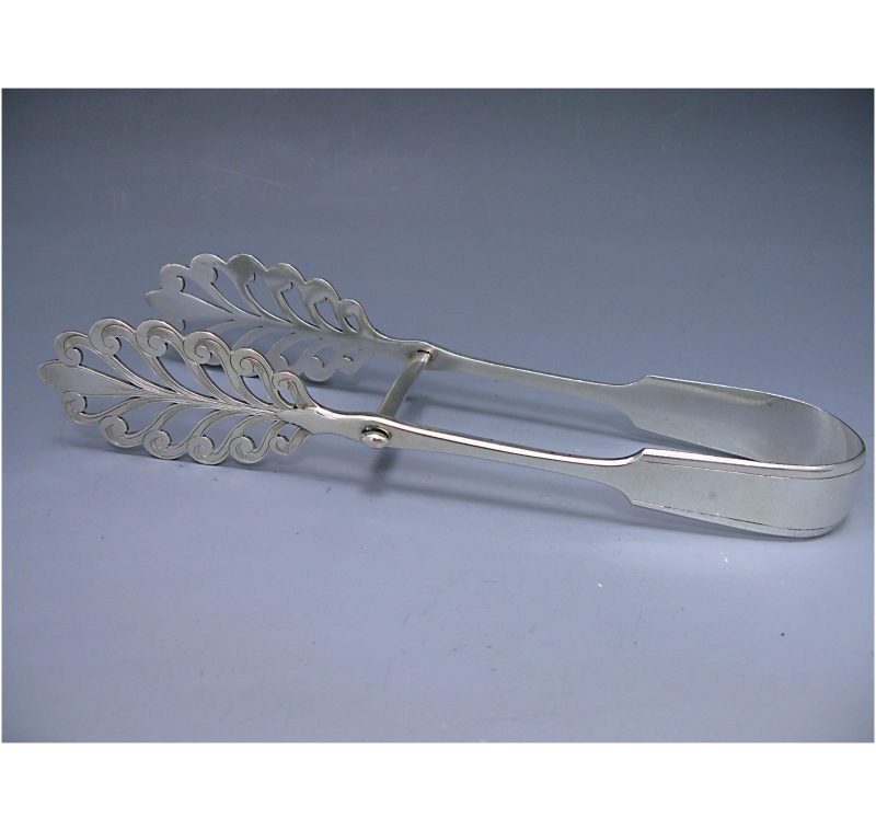 Pair of Victorian Antique Silver Asparagus Serving Tongs made in 1854