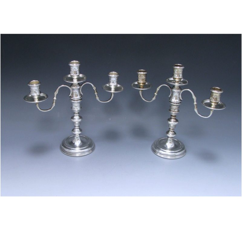 Pair of Elizabeth II Sterling Silver Three Light Candelabra made in 1968-71