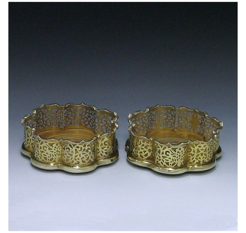 Pair of Victorian Antique Silver-Gilt Coasters made in 1846