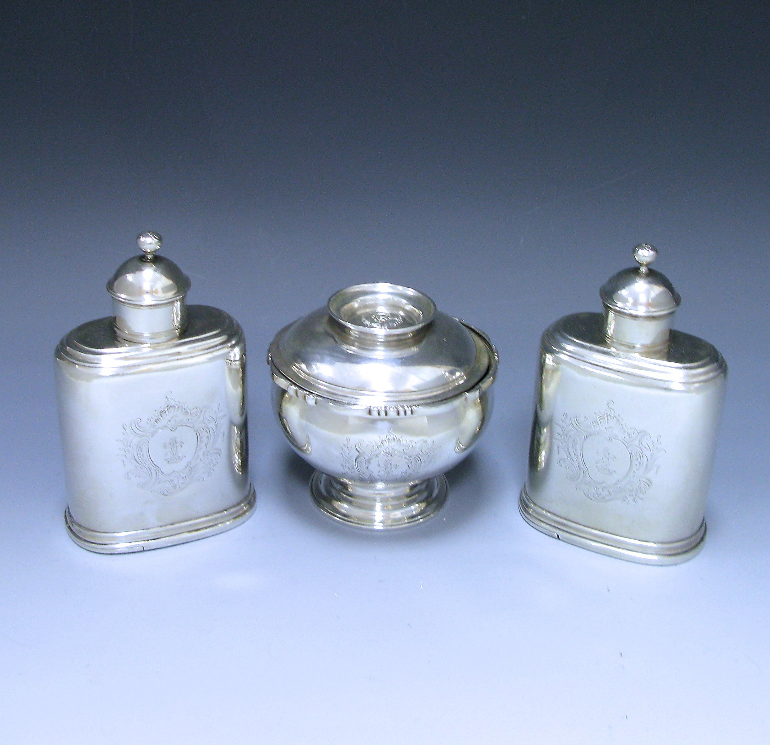 Antique Covered Bowl and Tea Caddies 1