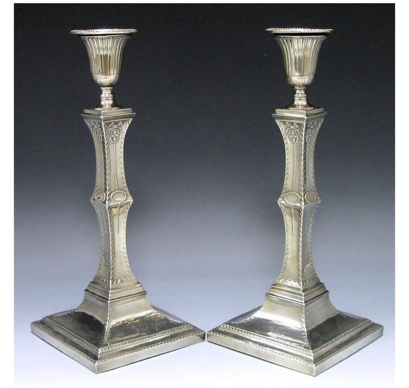 Pair Old Sheffield Plate Candlesticks