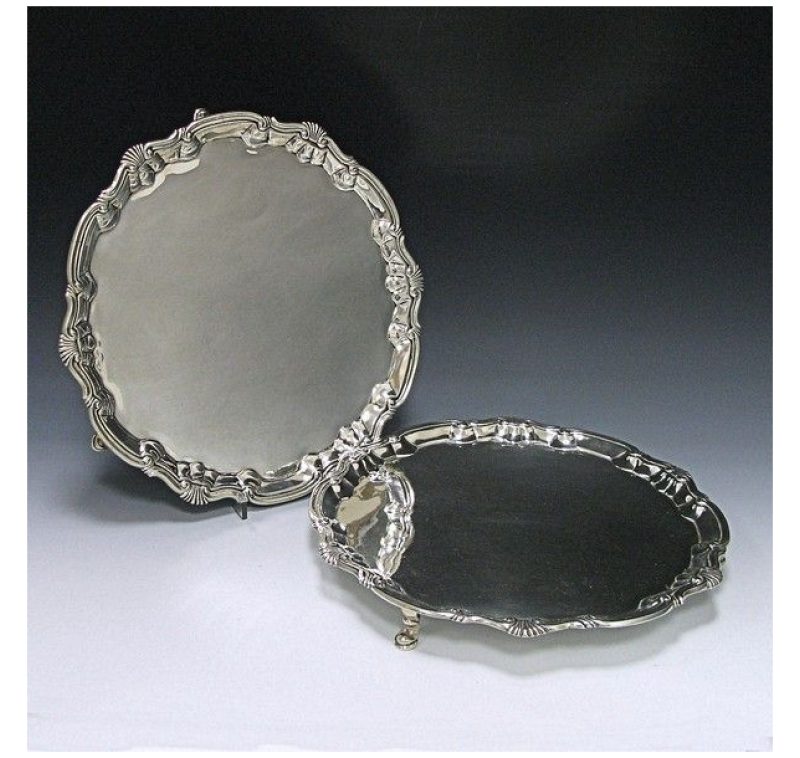 Pair of George III Antique Silver Salvers made in 1749