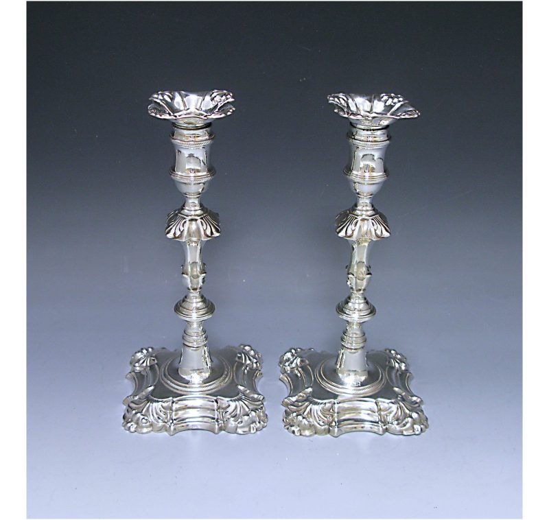 Pair of George III Antique Silver Cast Candlesticks