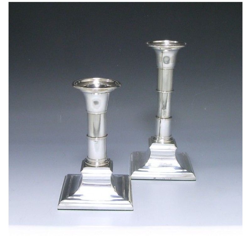 Pair of Antique Silver Telescopic Candlesticks