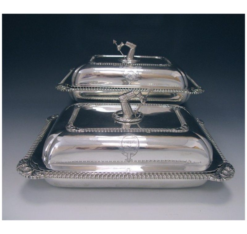 Pair Antique Silver Entree Dishes