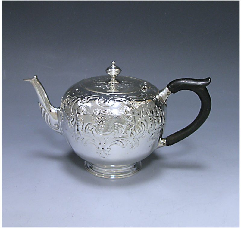 Antique Silver Victorian Chased Bachelor Teapot made in 1860