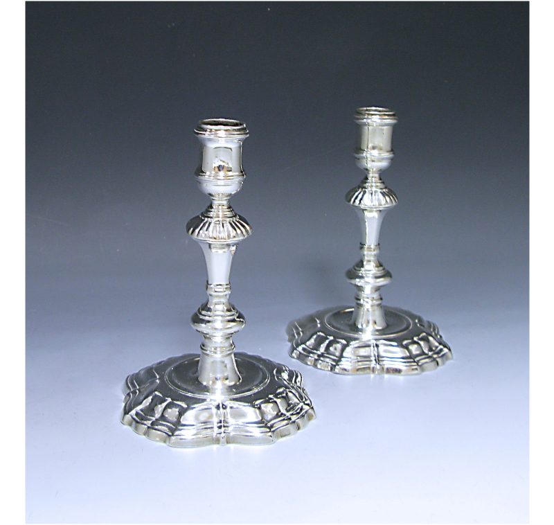 Pair of George II Antique Silver Cast Candlesticks made in 1740