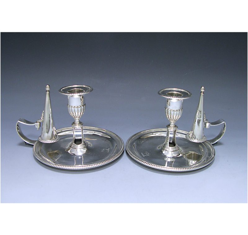 Pair of George III Antique Silver Chambersticks