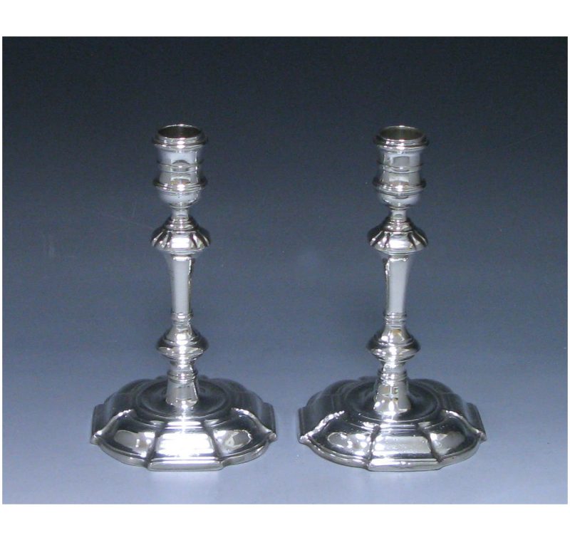 Pair of George II Antique Silver Cast Candlesticks made in 1737-43