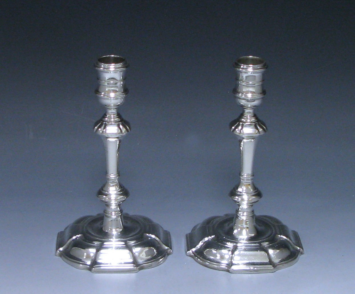 Pair of Antique Cast Silver George II Candlesticks 1