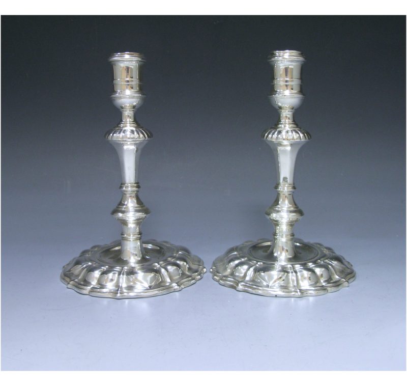 Pair of Early George II Cast Candlesticks