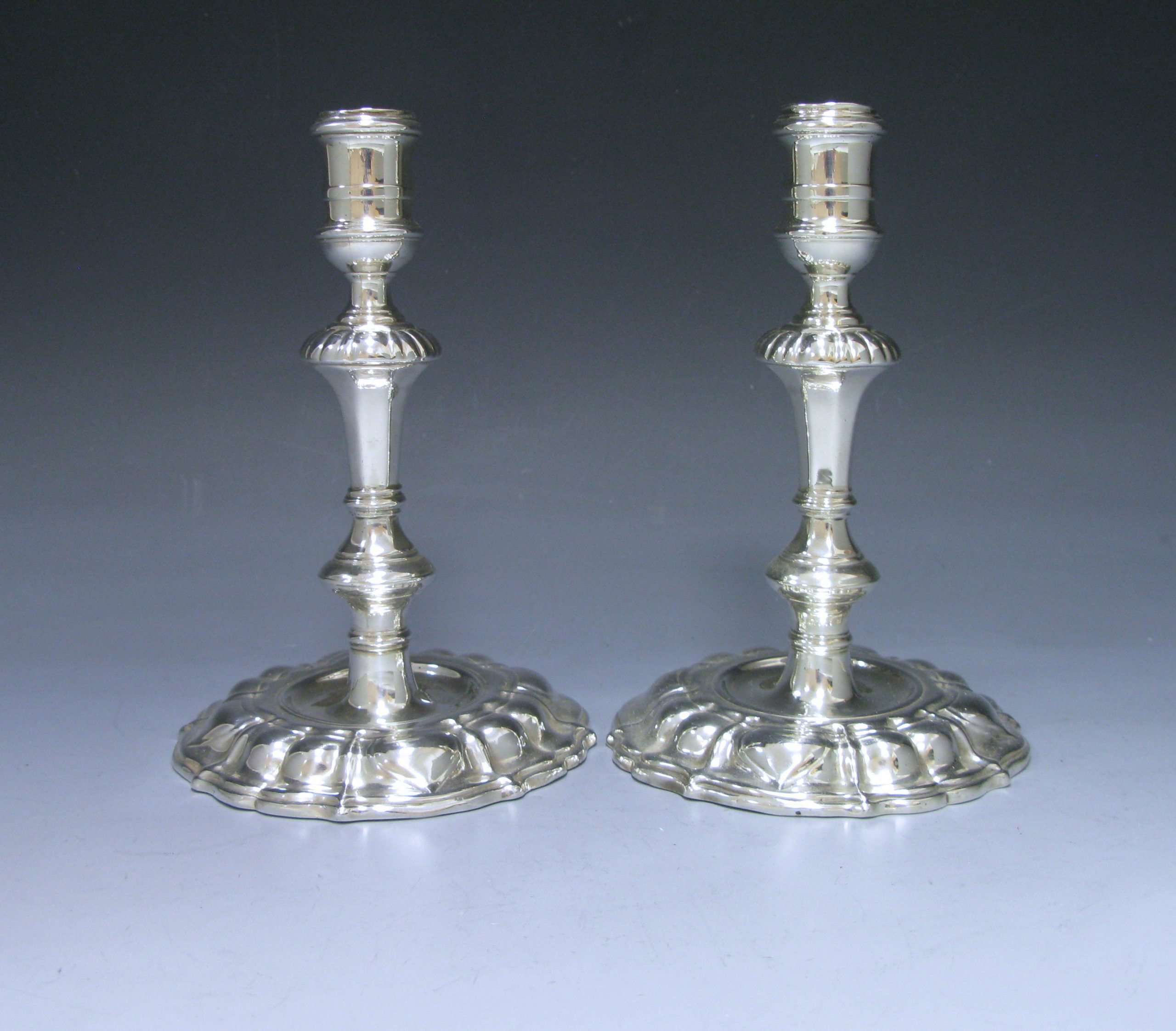 Pair of Early George II Cast Candlesticks  1