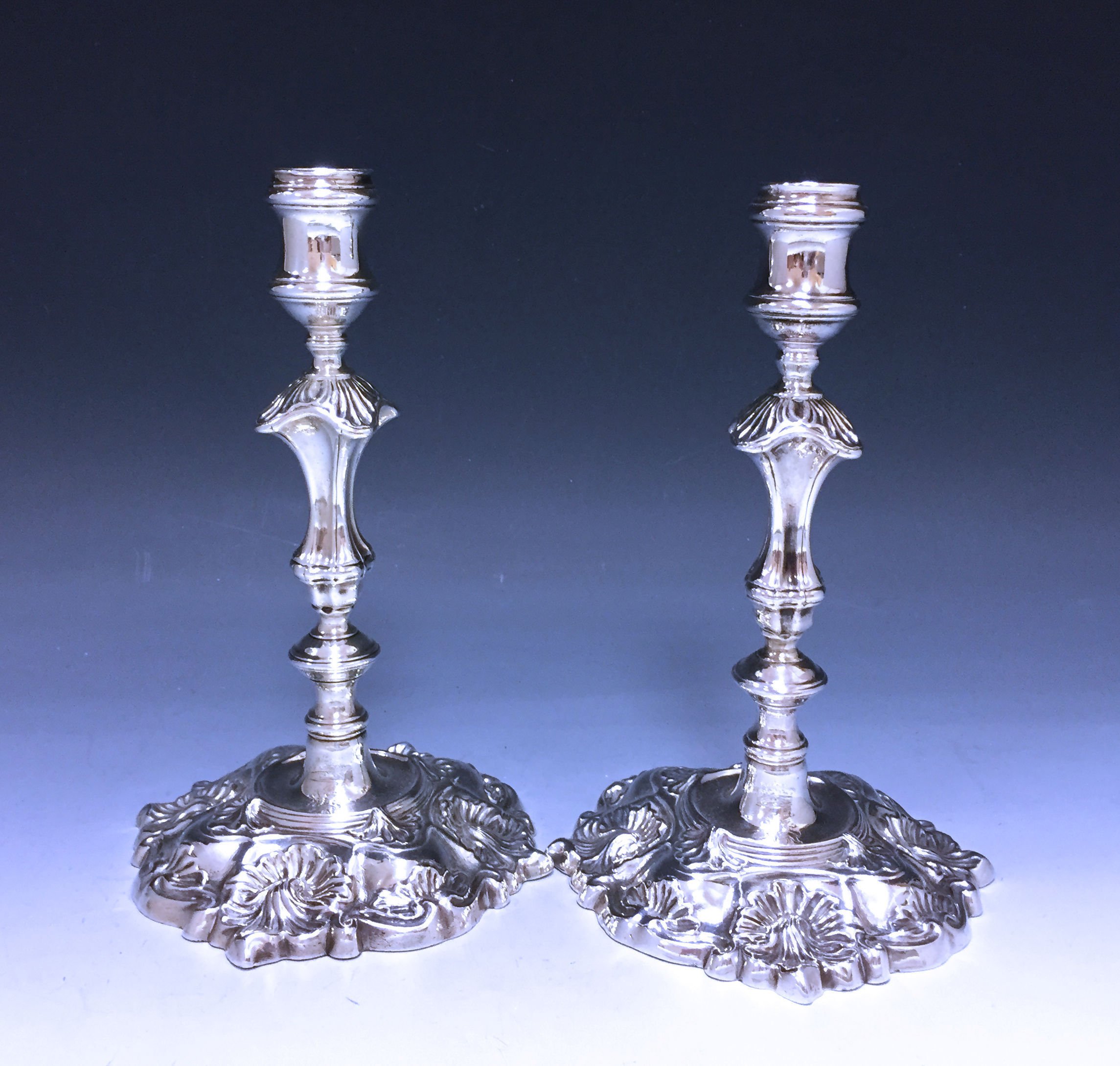 Pair of Antique Cast Silver George II Candlesticks 1