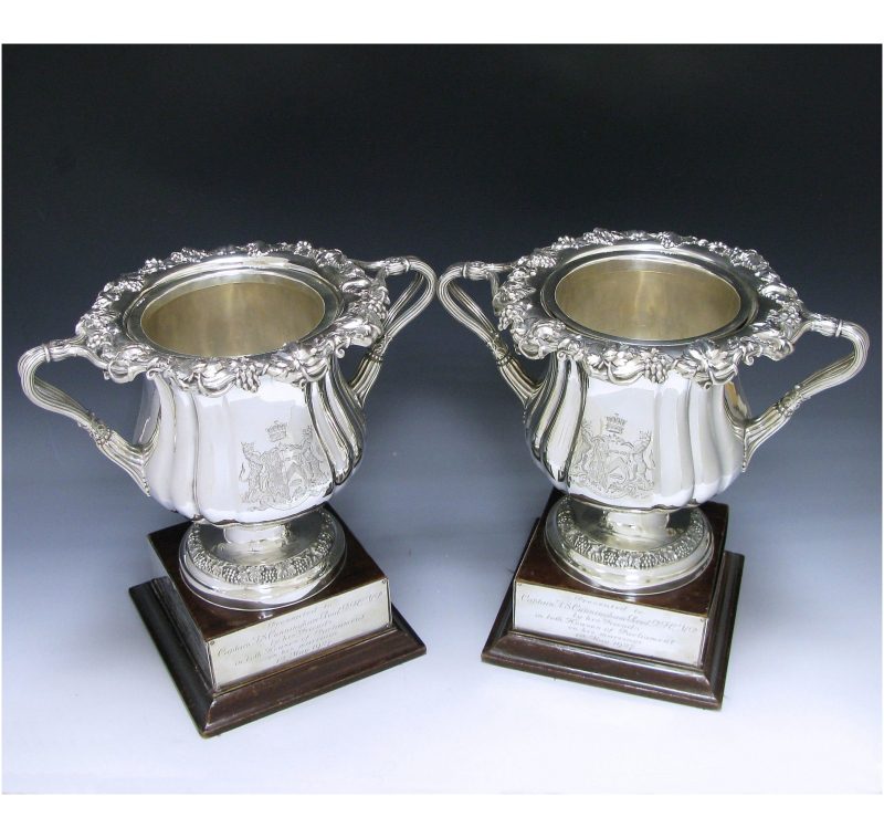 Two Antique Silver George IV Wine Coolers belonging to the Earl of Lucan made in 1821-26