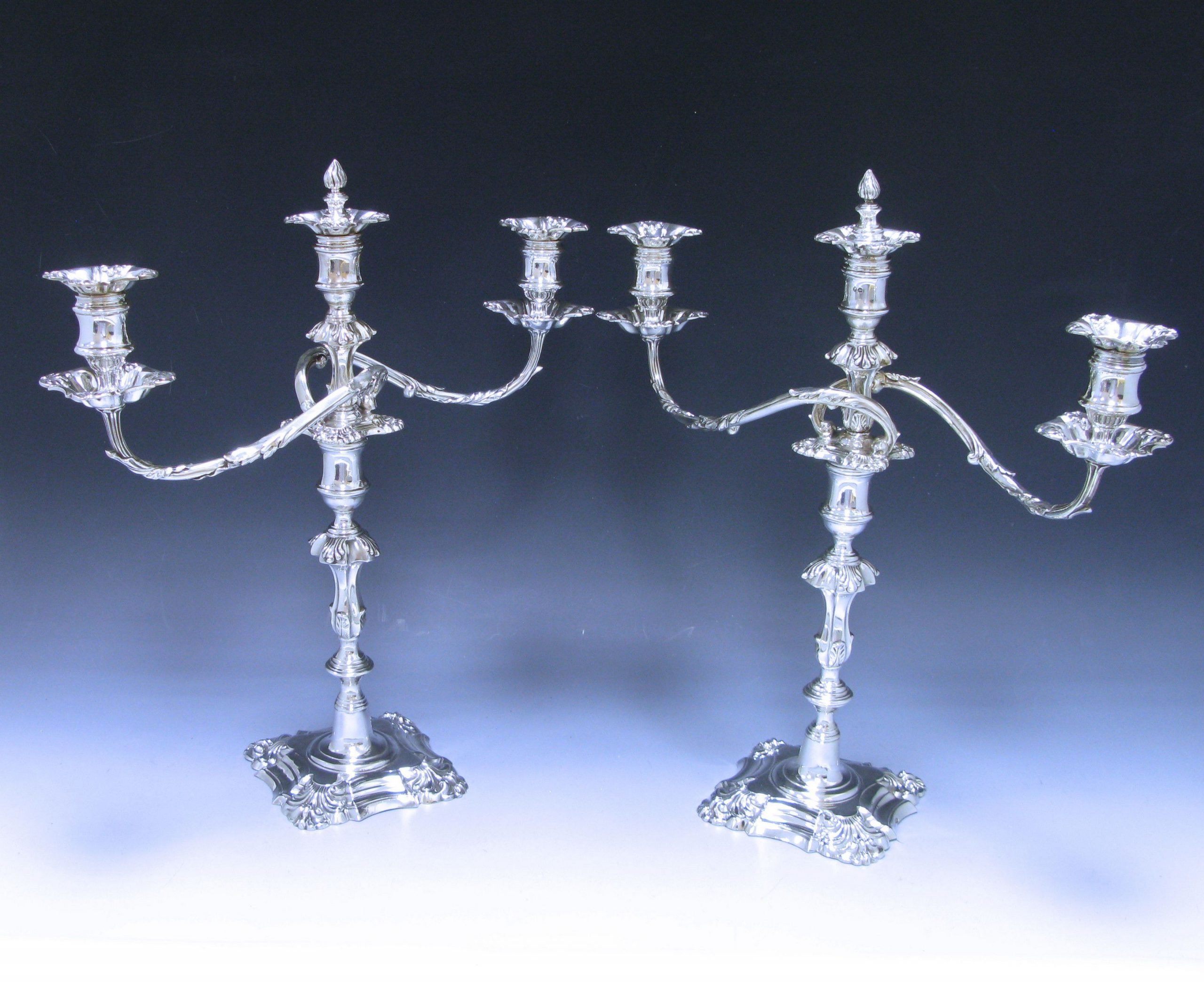 A Pair of George IV Antique Silver three light Candelabra 1