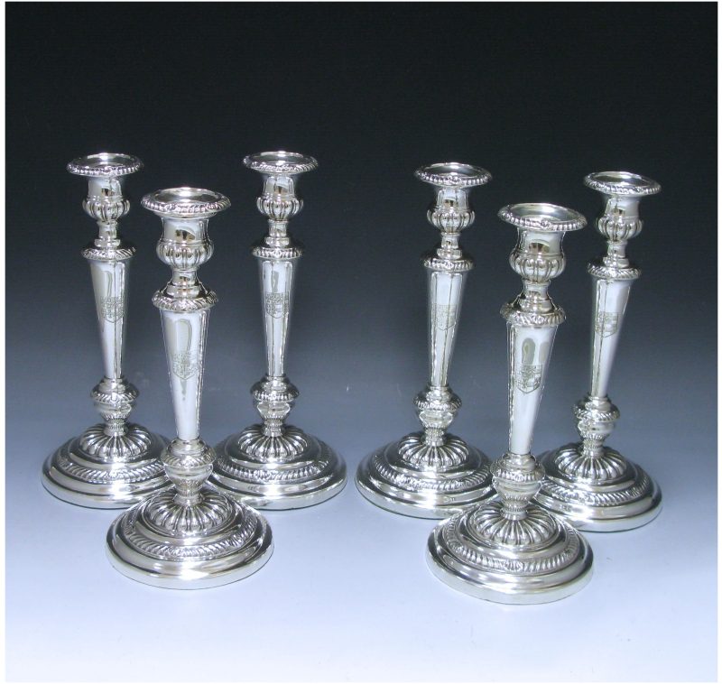 Set of Six George III Antique Silver Candlesticks made in 1810