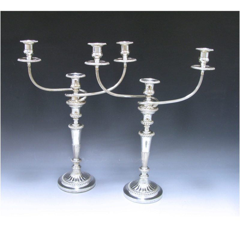 Pair of George III Antique Silver Three Light Candelabra made in 1814