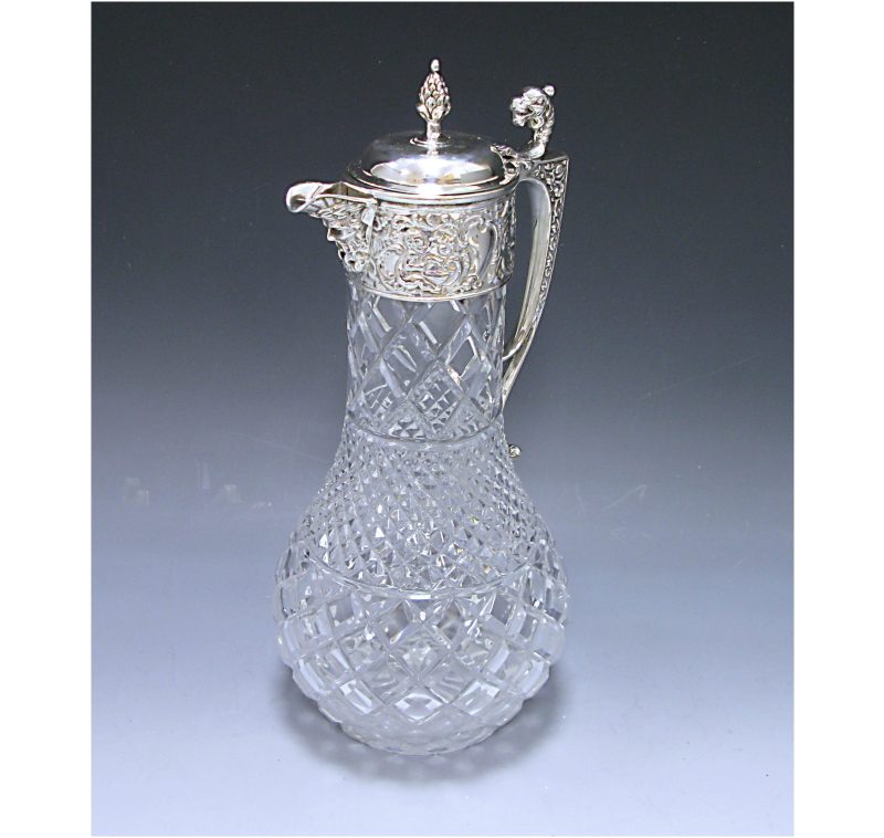 Silver Mounted Etched Glass Claret Jug made in 1973