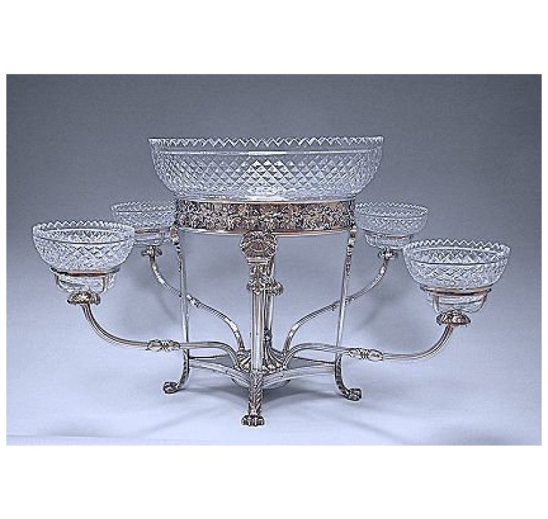 An Antique Silver Plate and Glass centrepiece.