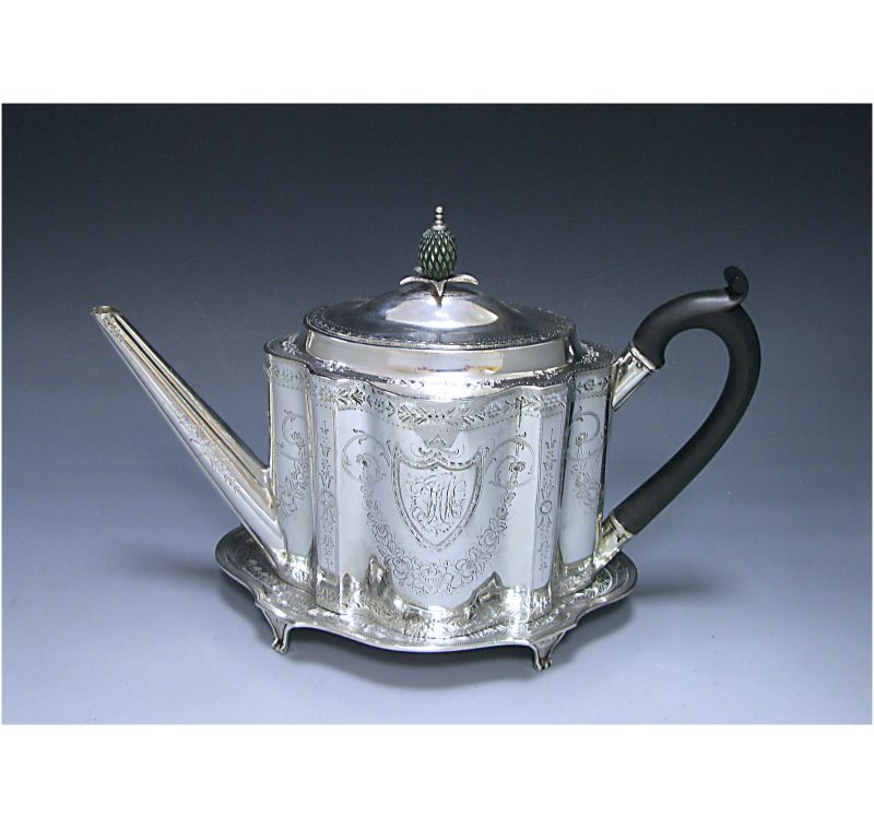 George III Antique Silver Teapot and Stand