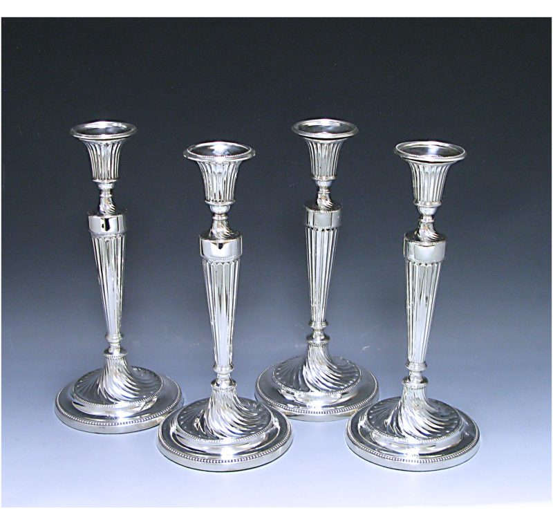 Set of Four George III Antique Silver Candlesticks