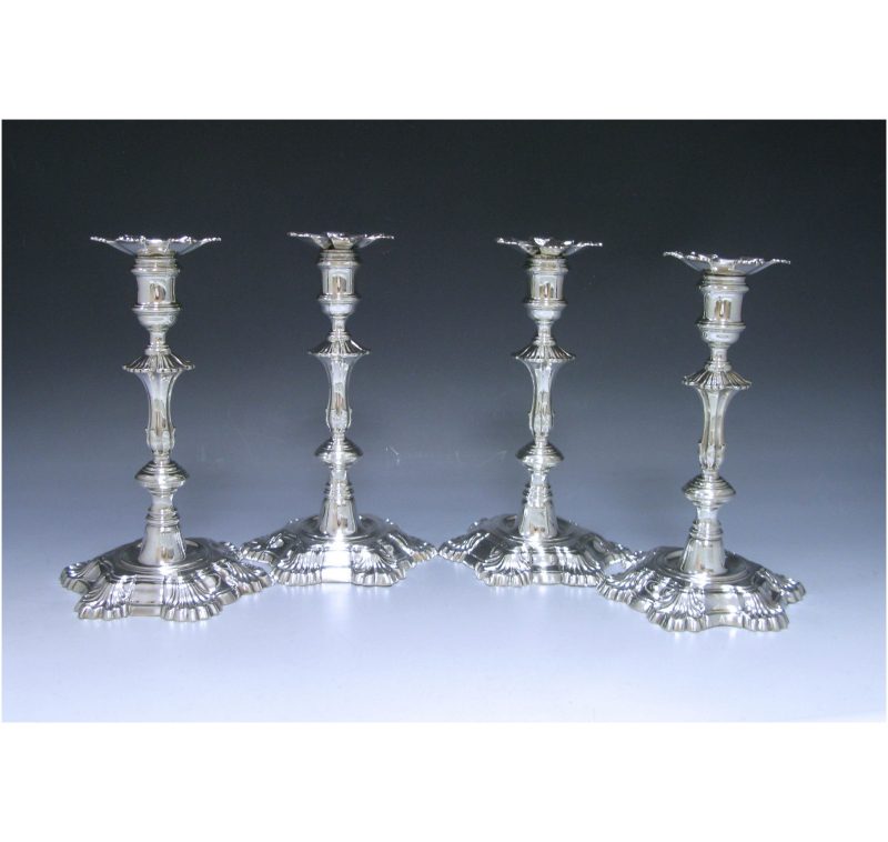 Set of Four George II Antique Silver Candlesticks made in 1749