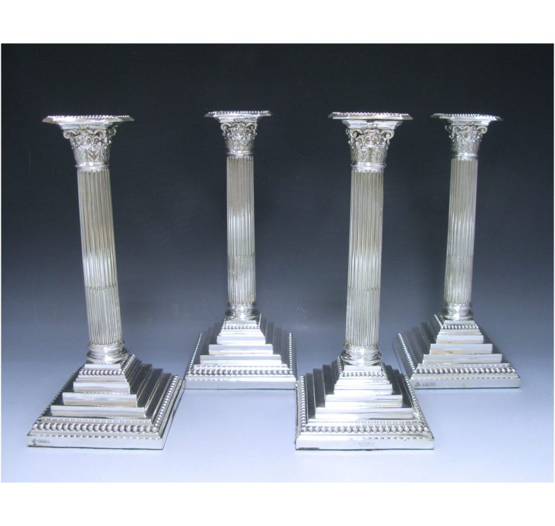 Set of Four George V Sterling Silver Candlesticks made in 1913-16