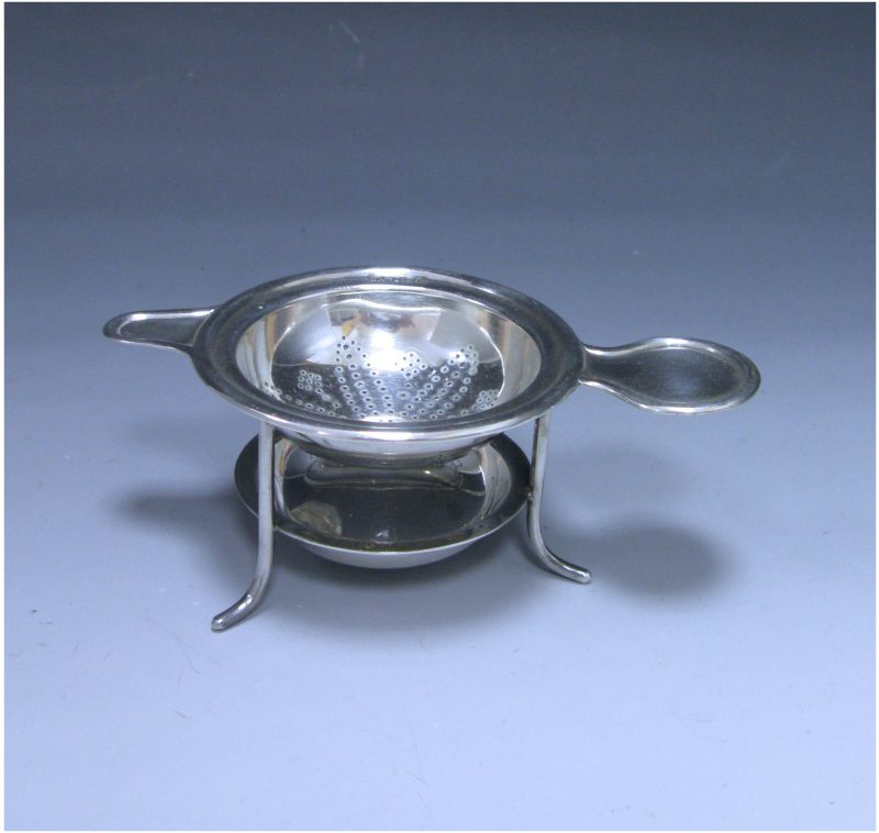 Sterling Silver Art Nouveau Tea Strainer on Stand made in 1913-14