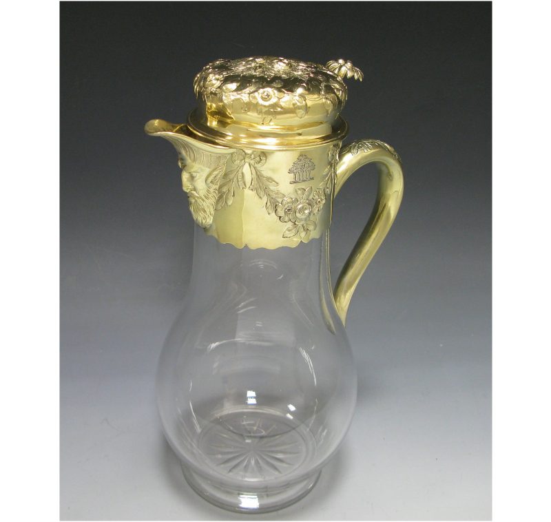 Antique Silver-Gilt Victorian Mounted Claret Jug made in 1852