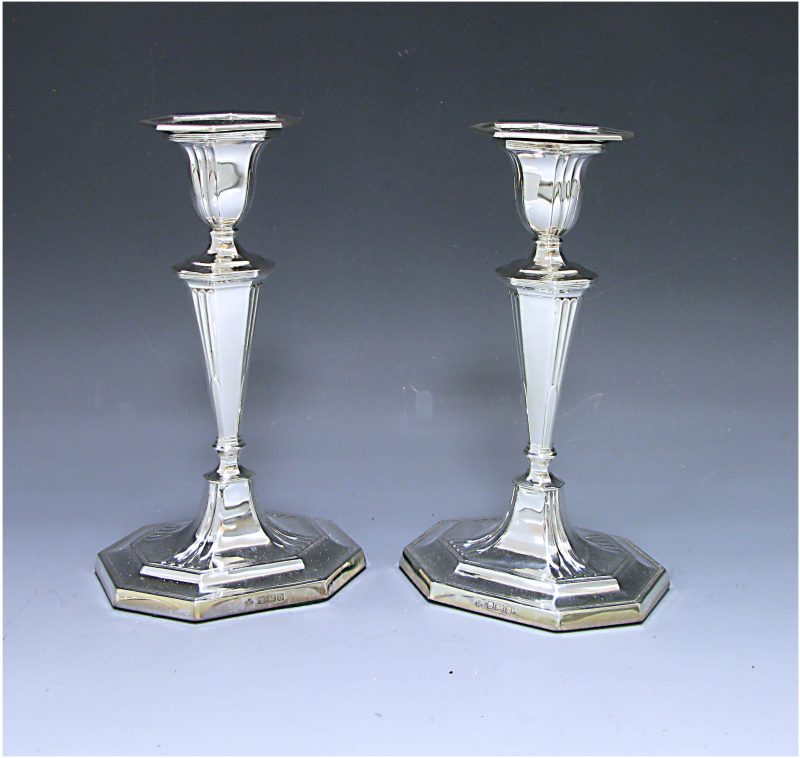 Pair of Edwardian Antique Silver Candlesticks made in 1906