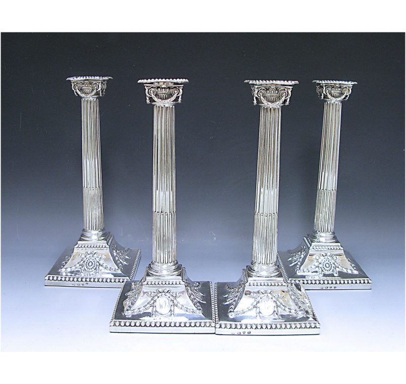 Four Antique George III Silver  Candlesticks