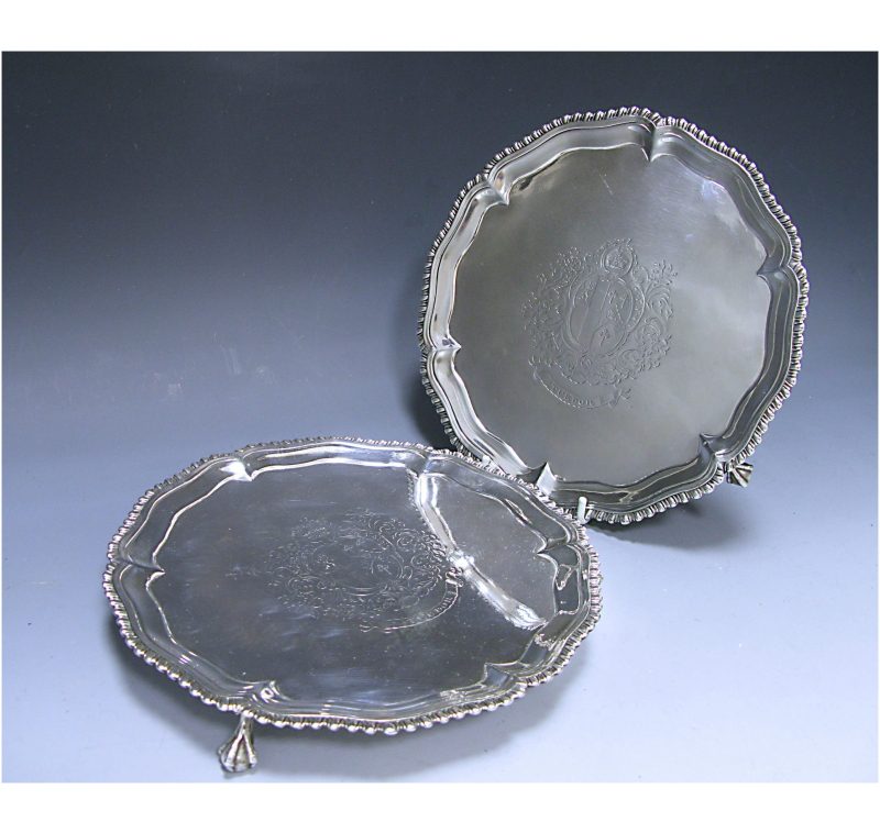 Pair of George III Antique Silver Salvers made in 1767