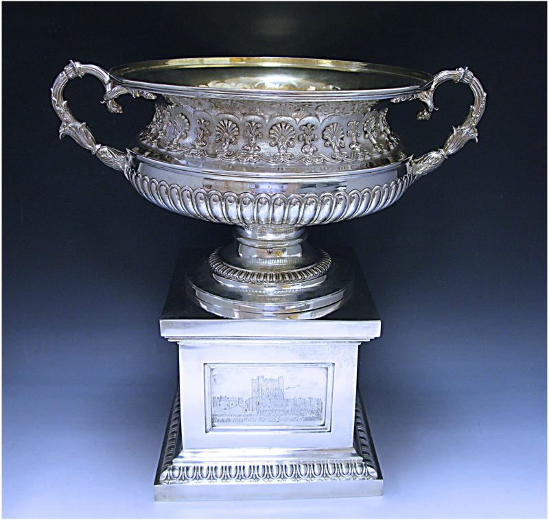 An Edwardian two-handled silver vase/rose bowl on pedestal stand