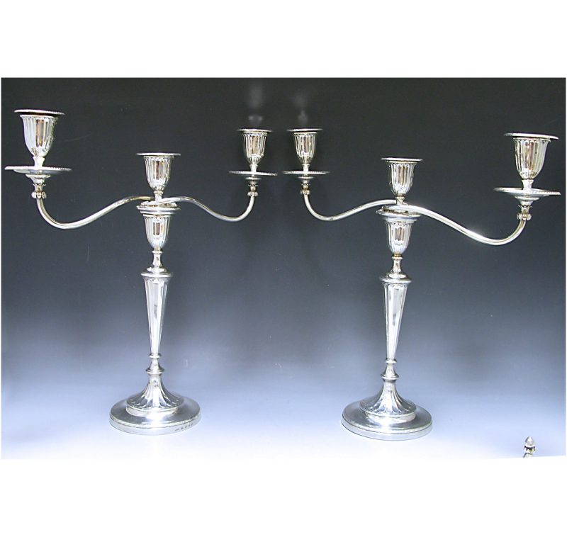 A Pair of George III Sterling Silver three light Candelabra