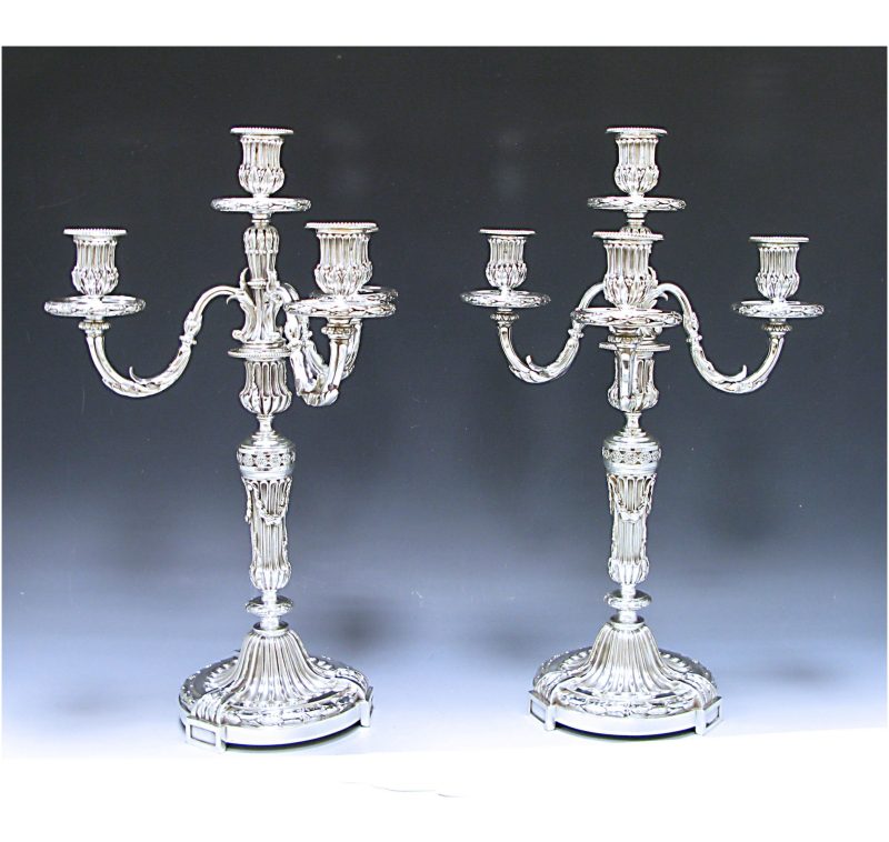 A Pair of French Silver Four- light Candelabra